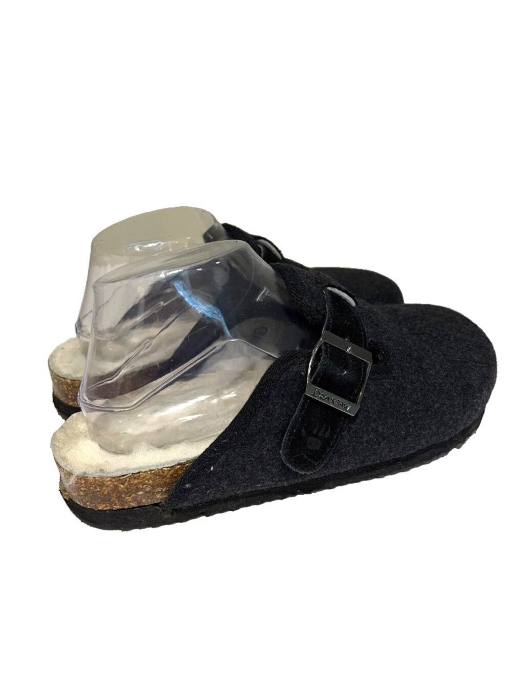 Bearpaw Wool Felt Mules Women Size 8.5 Charcoal Gray Shearling Footbed Buckle